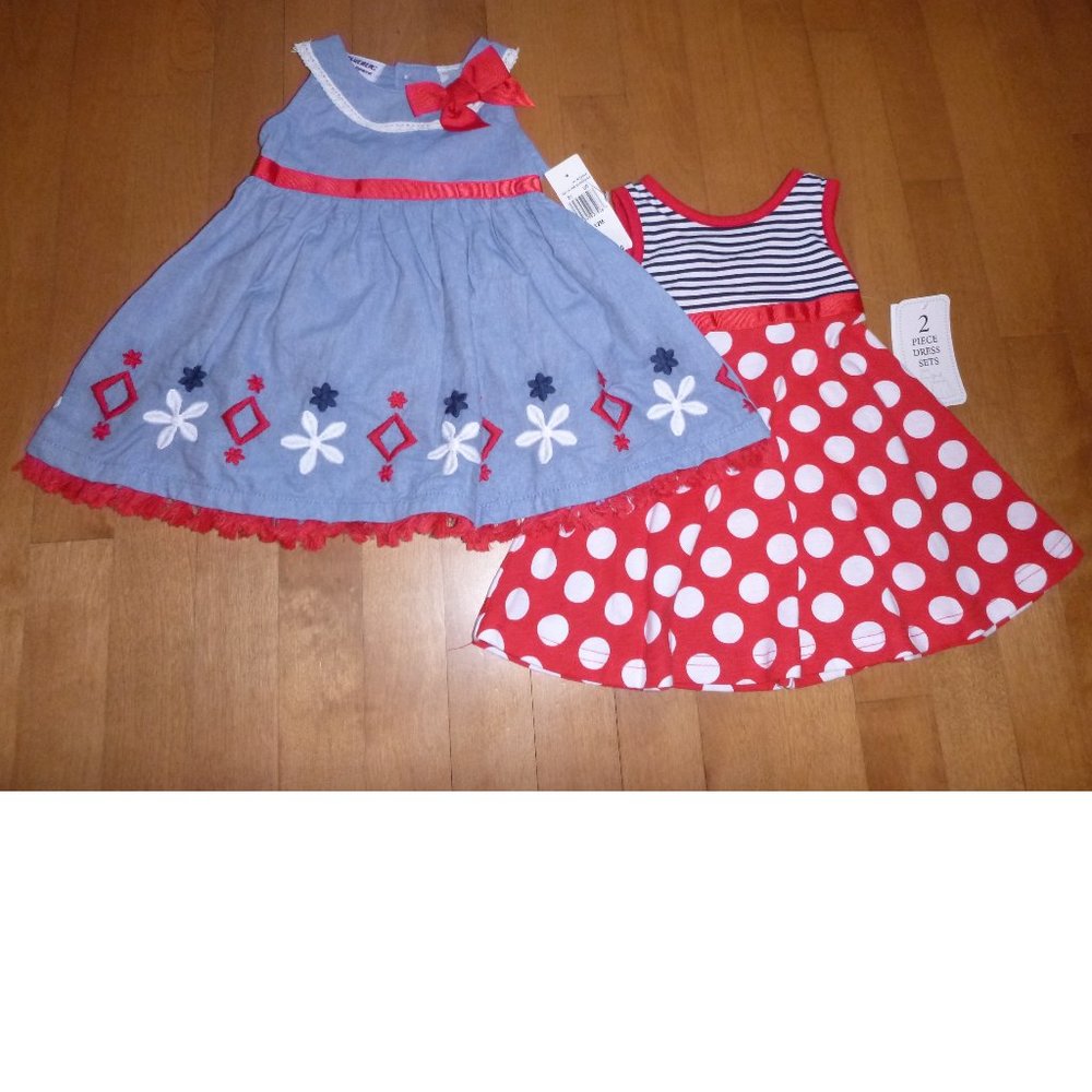 Baby Girls Blueberi Blvd 2 pack Fit & Flare Dresses Size 12 18 24 Months NWT